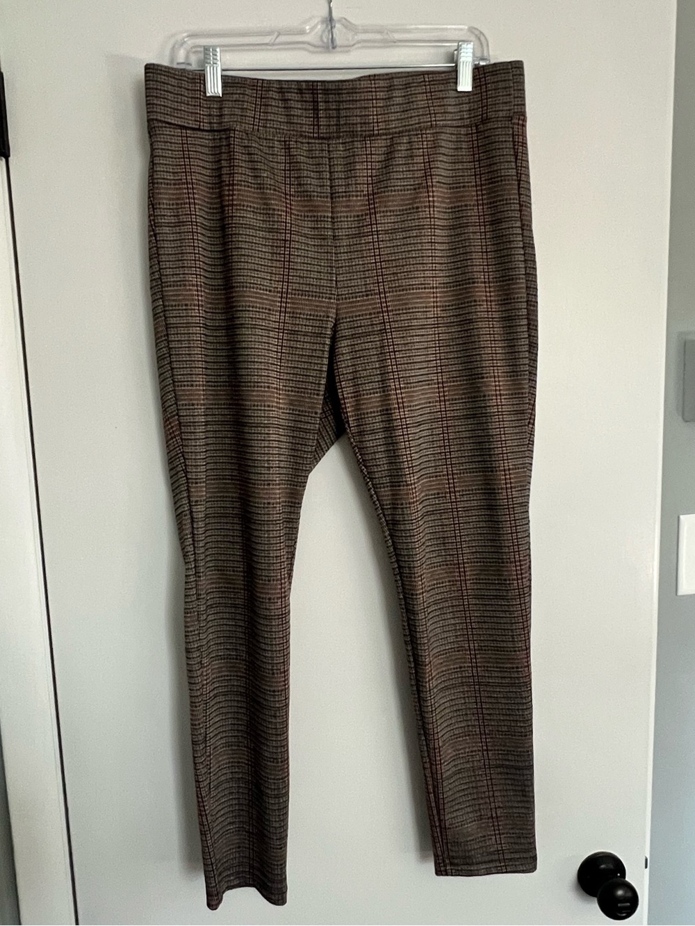LOFT Brown and Black Plaid Dress Pants with Subtle Orange Windowpane